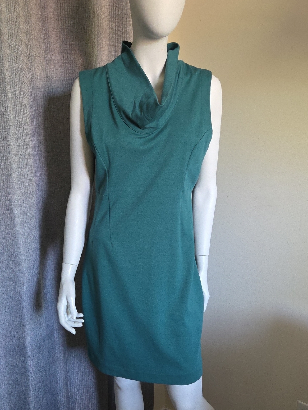 Pure Alfred Sung Sleeveless Dark Green Teal Cowl Neck Dress